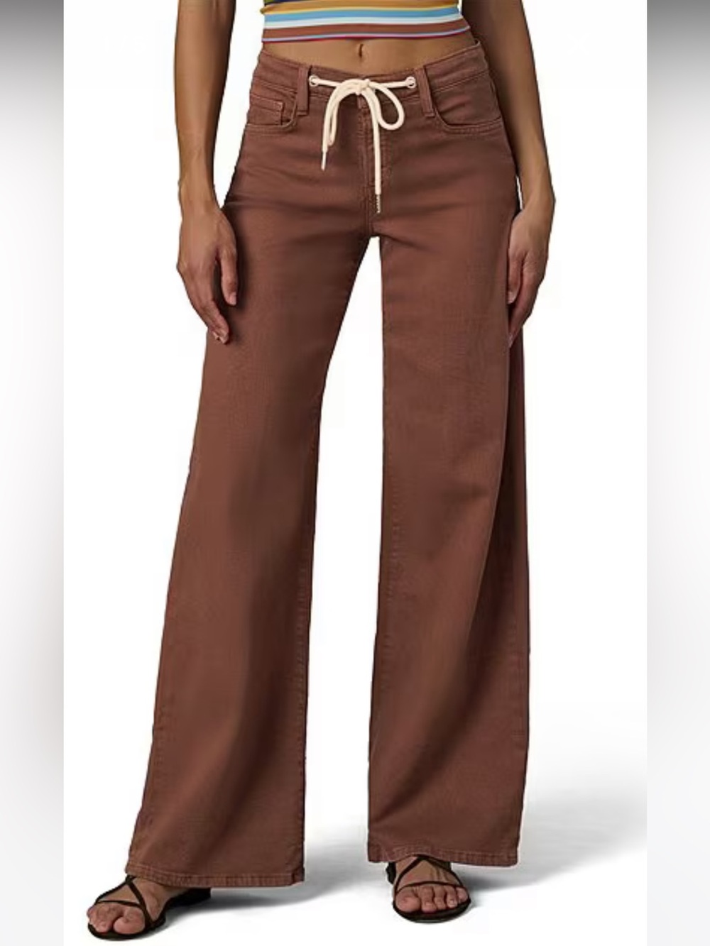 NWT🌷Joe's Jeans Low Rise Drawstring Waist Wide-Leg Brown Denim Jeans